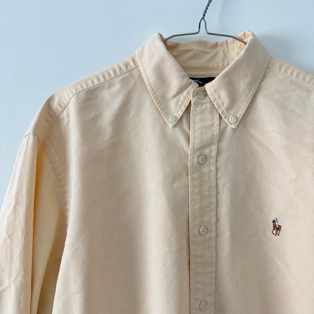 VTG Polo Ralph Lauren Yarmouth Oxford Shirt Men 16.5 x 35 Pastel Yellow Large